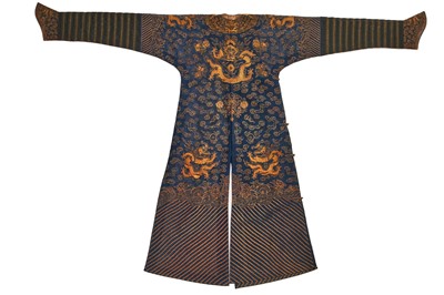 Lot 535 - A couched blue silk gauze 'dragon' robe, jifu/longpao, Chinese, late 19th-century