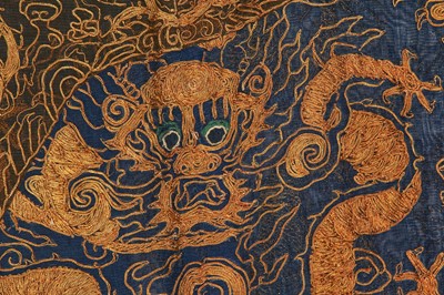 Lot 535 - A couched blue silk gauze 'dragon' robe, jifu/longpao, Chinese, late 19th-century