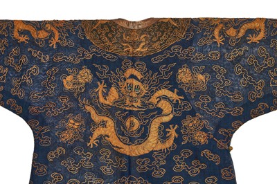 Lot 535 - A couched blue silk gauze 'dragon' robe, jifu/longpao, Chinese, late 19th-century