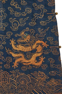 Lot 535 - A couched blue silk gauze 'dragon' robe, jifu/longpao, Chinese, late 19th-century