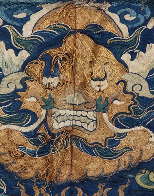 Lot 535 - A couched blue silk gauze 'dragon' robe, jifu/longpao, Chinese, late 19th-century