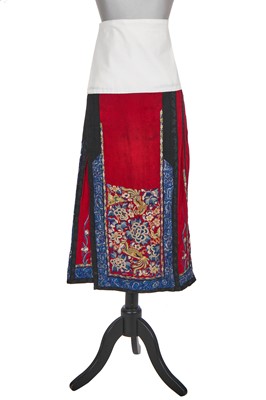 Lot 537 - A Chinese embroidered magenta damask silk skirt, qun, 19th-century