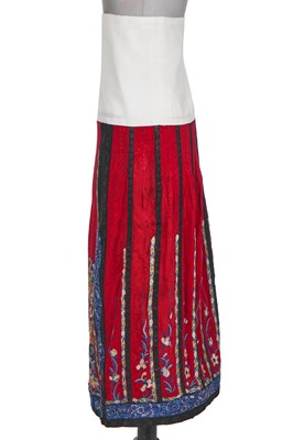 Lot 537 - A Chinese embroidered magenta damask silk skirt, qun, 19th-century