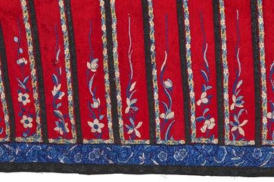 Lot 537 - A Chinese embroidered magenta damask silk skirt, qun, 19th-century