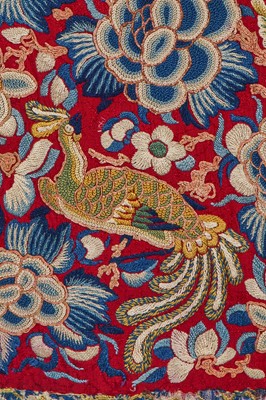 Lot 537 - A Chinese embroidered magenta damask silk skirt, qun, 19th-century