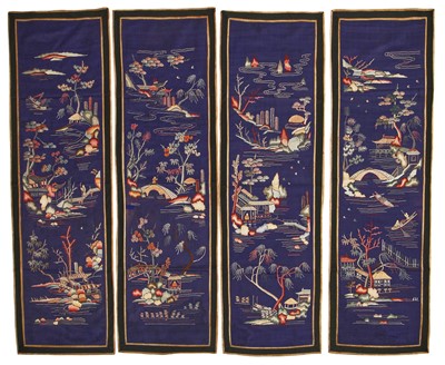 Lot 544 - A group of Chinese embroidered silk panels, early 20th century