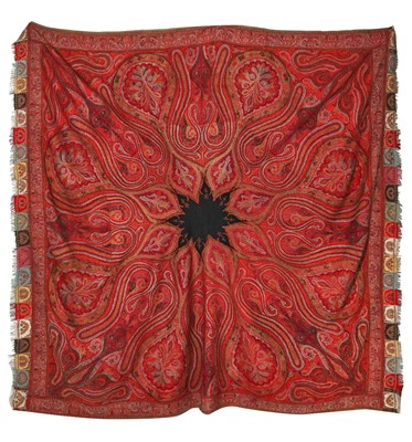 Lot 519 - A woven wool square shawl, Kashmir, India, circa 1860