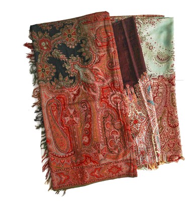 Lot 526 - Three wool shawls, European, 1840s-60s