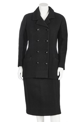 Lot 449 - A Balenciaga haute couture black wool skirt suit, circa 1965