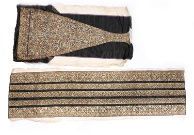 Lot 430 - Two embroidered satin dress panels, Indian for...