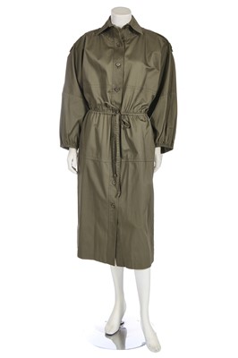 Lot 389 - An Yves Saint Laurent olive green cotton 'Safari' coat dress, 1970s