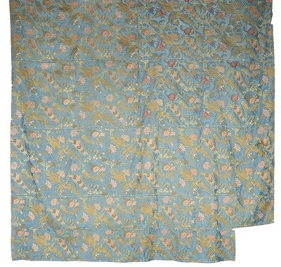 Lot 434 - A cover of sky blue brocaded silk, the silk...