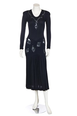 Lot 434 - A Jean Muir navy blue viscose evening dress, 1970s