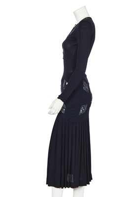 Lot 434 - A Jean Muir navy blue viscose evening dress, 1970s