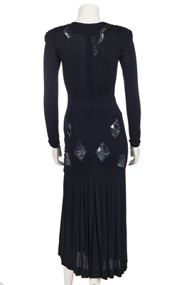 Lot 434 - A Jean Muir navy blue viscose evening dress, 1970s