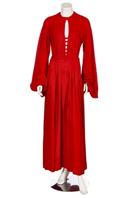 Lot 404 - An Ossie Clark red moss crêpe maxi dress, circa 1970