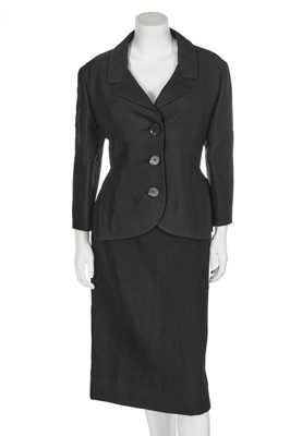 Lot 325 - A Christian Dior London by Marc Bohan black wool suit, 1960s