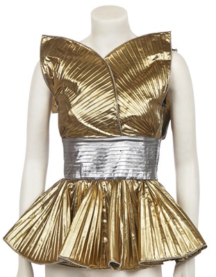 Lot 327 - Shingai of 'The Noisettes' stage-worn Dolce and Gabbana gold and silver lamé top/minidress, circa 2009