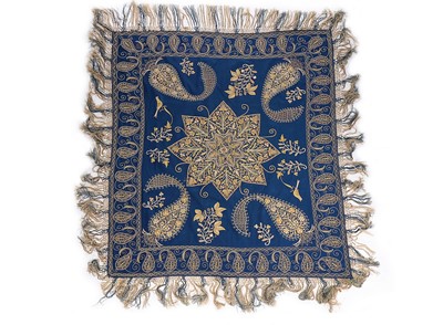 Lot 440 - An embroidered blue wool Rescht cover, circa...