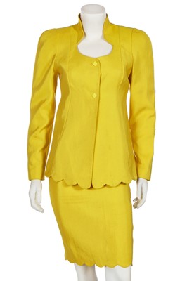 Lot 334 - Shingai of 'The Noisettes' Thierry Mugler yellow wool-blend suit, circa 1990