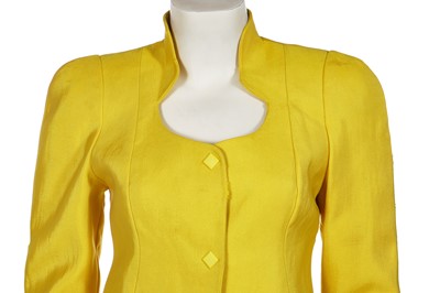 Lot 334 - Shingai of 'The Noisettes' Thierry Mugler yellow wool-blend suit, circa 1990