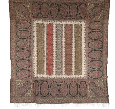 Lot 441 - A woven woollen square shawl, Norwich, 1830-40,...