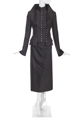 Lot 126 - An Alexander McQueen grey and red pinstripe wool suit, 'Joan' collection, Autumn-Winter 1998-99