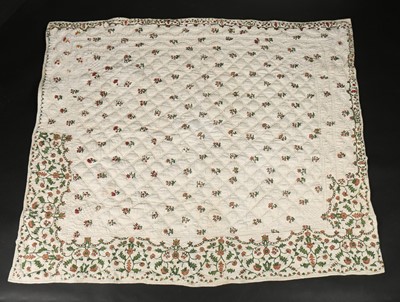 Lot 366 - A wool embroidered linen quilt, Provencal,...