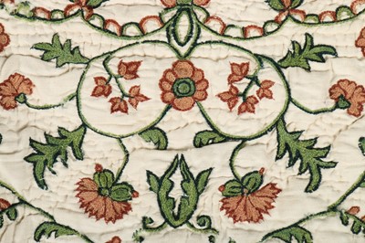Lot 366 - A wool embroidered linen quilt, Provencal,...