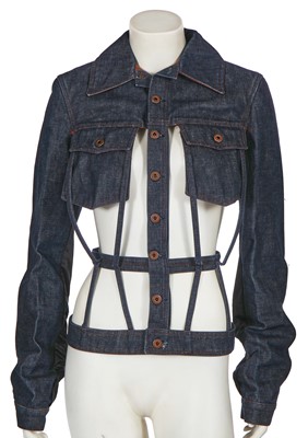 Lot 287 - A Jean Paul Gaultier blue denim cage jacket, 1990s