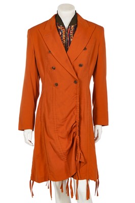 Lot 288 - A Jean Paul Gaultier orange viscose coat, probably ‘The Couple - Adam and Eve, Today’s Rastas’ collection, Spring-Summer 1991