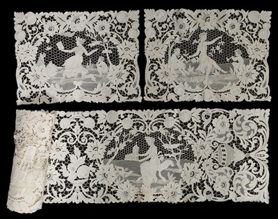 Lot 513 - A Burano needlepoint lace table runner and two placemats, Italian, circa 1900