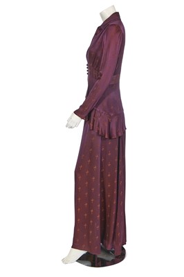 Lot 413 - An Ossie Clark printed purple satin ensemble, late 1960s