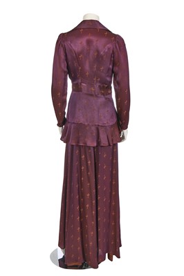Lot 413 - An Ossie Clark printed purple satin ensemble, late 1960s