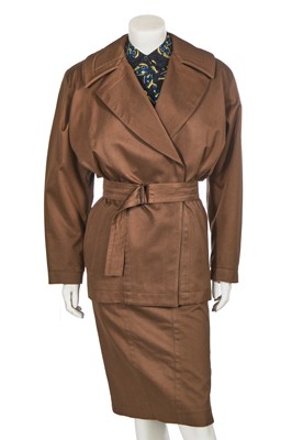 Lot 314 - An Azzedine Alaïa brown cotton suit, Spring-Summer 1984