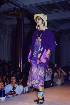 Lot 300 - A rare Westwood/McLaren knitted purple cotton 'Kitchen sink cardigan', 'Punkature' collection, Spring-Summer 1983