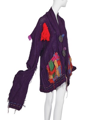 Lot 300 - A rare Westwood/McLaren knitted purple cotton 'Kitchen sink cardigan', 'Punkature' collection, Spring-Summer 1983