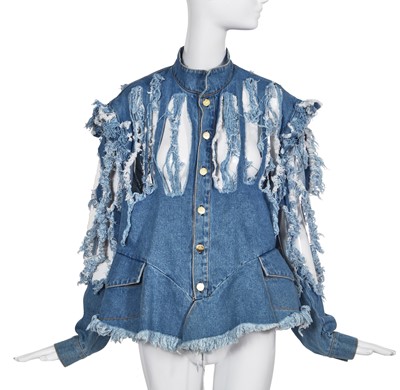 Lot 114 - A Vivienne Westwood slashed denim jacket, 'Cut, Slash & Pull' collection, Spring-Summer 1991