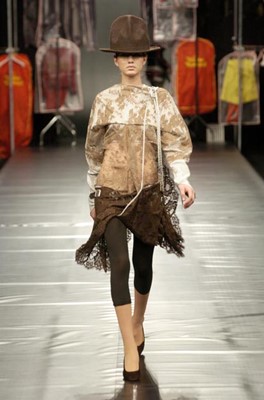 Lot 113 - A Vivienne Westwood striped 'lining' and lace ensemble, 'Exhibition' collection, Autumn-Winter 2004-05