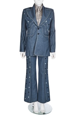 Lot 187 - A Malcolm Hall men's embroidered denim suit, mid-1970s