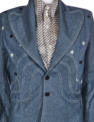Lot 187 - A Malcolm Hall men's embroidered denim suit, mid-1970s