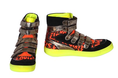 Lot 30 - A pair of Louis Vuitton x Stephen Sprouse men's neon graffiti monogram trainers, Spring-Summer 2001