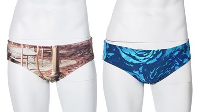 Lot 89 - Two pairs of Vivienne Westwood men's swimming briefs, 1992-93