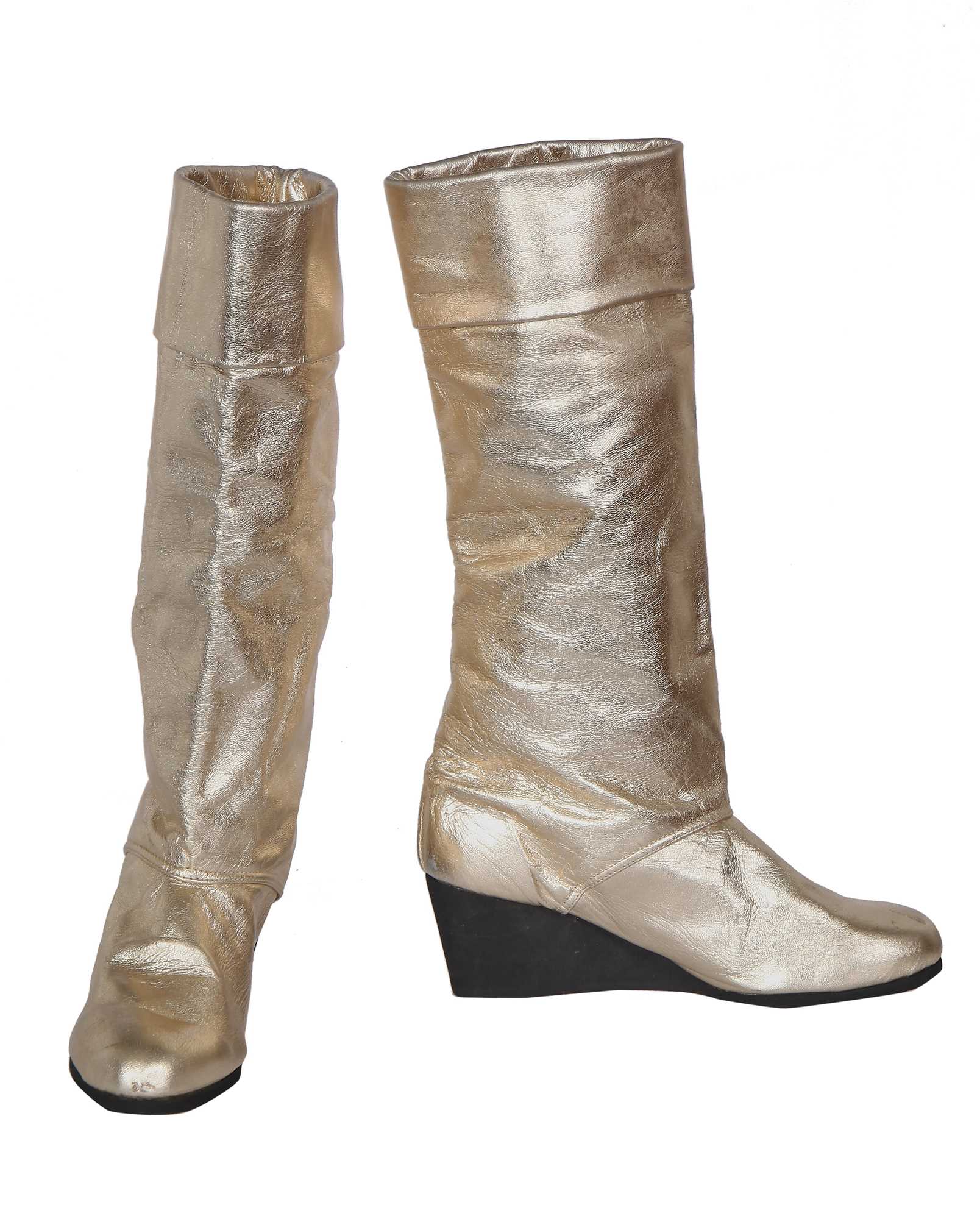 Lot 216 - Twiggy's gold leather boots, 1980s