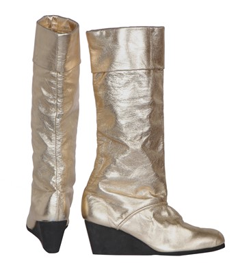 Lot 216 - Twiggy's gold leather boots, 1980s