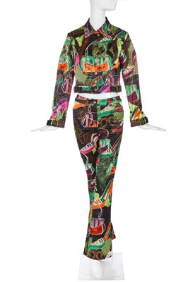 Lot 159 - A John Galliano printed viscose-cotton blend suit, 'Africa' collection, Spring-Summer 2002