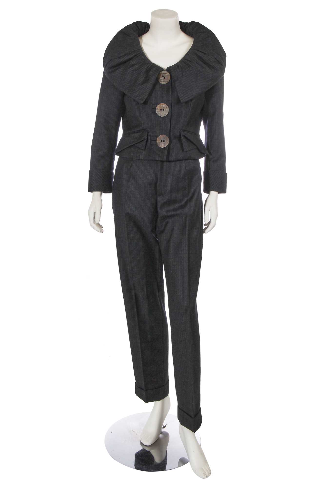 Lot 268 - A John Galliano pinstriped grey wool suit, probably 'Welcome to Our Playground' collection, Autumn-Winter 2000-01
