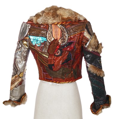 Lot 189 - David Allen of Carmen's custom-made patchwork snakeskin and fur jacket, 1973