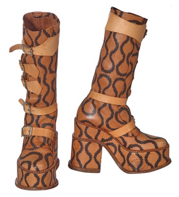 Lot 6 - A pair of Vivienne Westwood tan leather 'clomper' platform boots, circa 2013