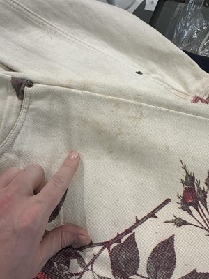 Lot 140 - A Vivienne Westwood men's printed ivory denim ensemble, 'Cafe Society' collection, Spring-Summer 1994